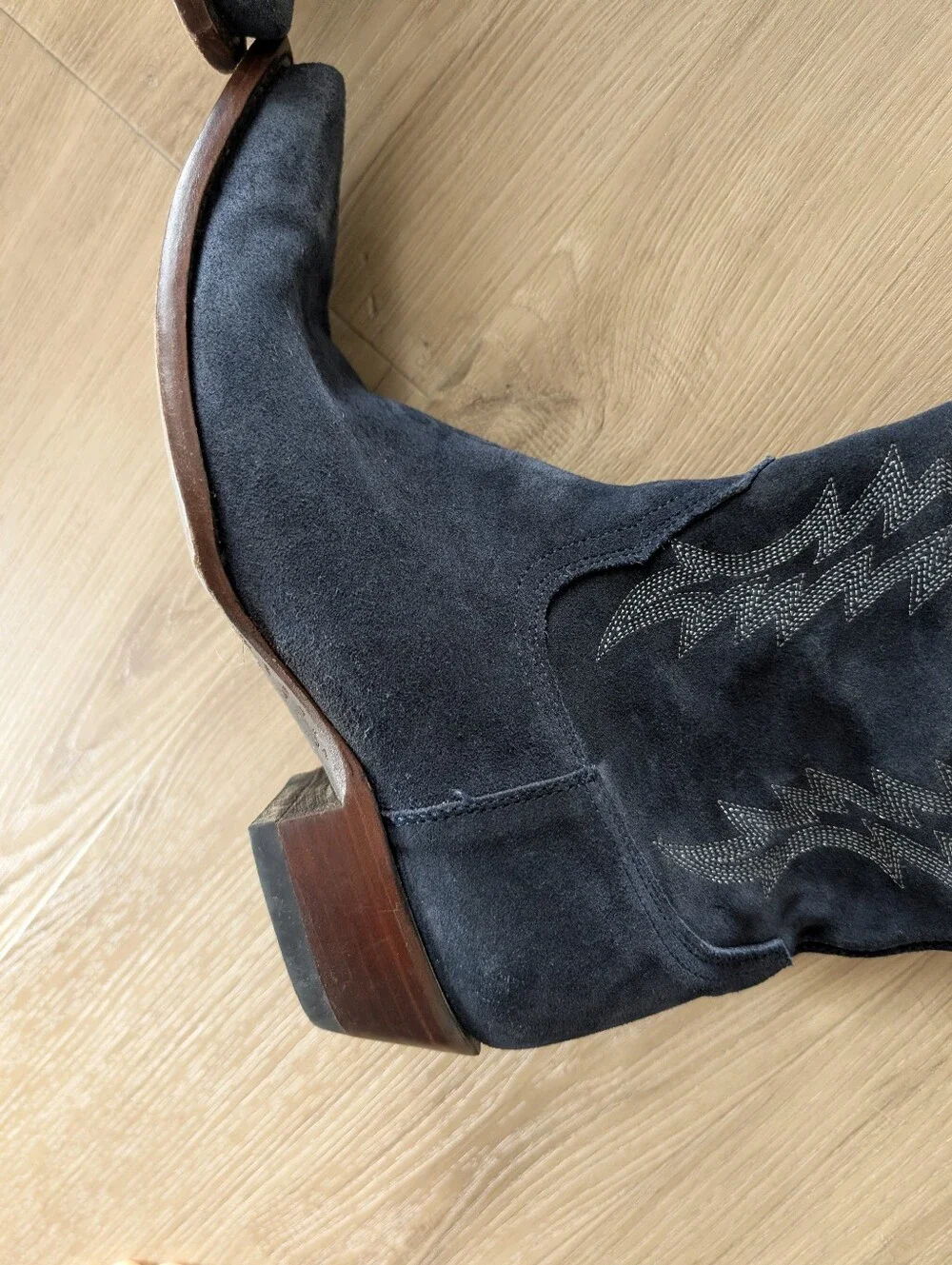 Old Gringo Navy Suede Over‑The‑Knee Embroidered Boots